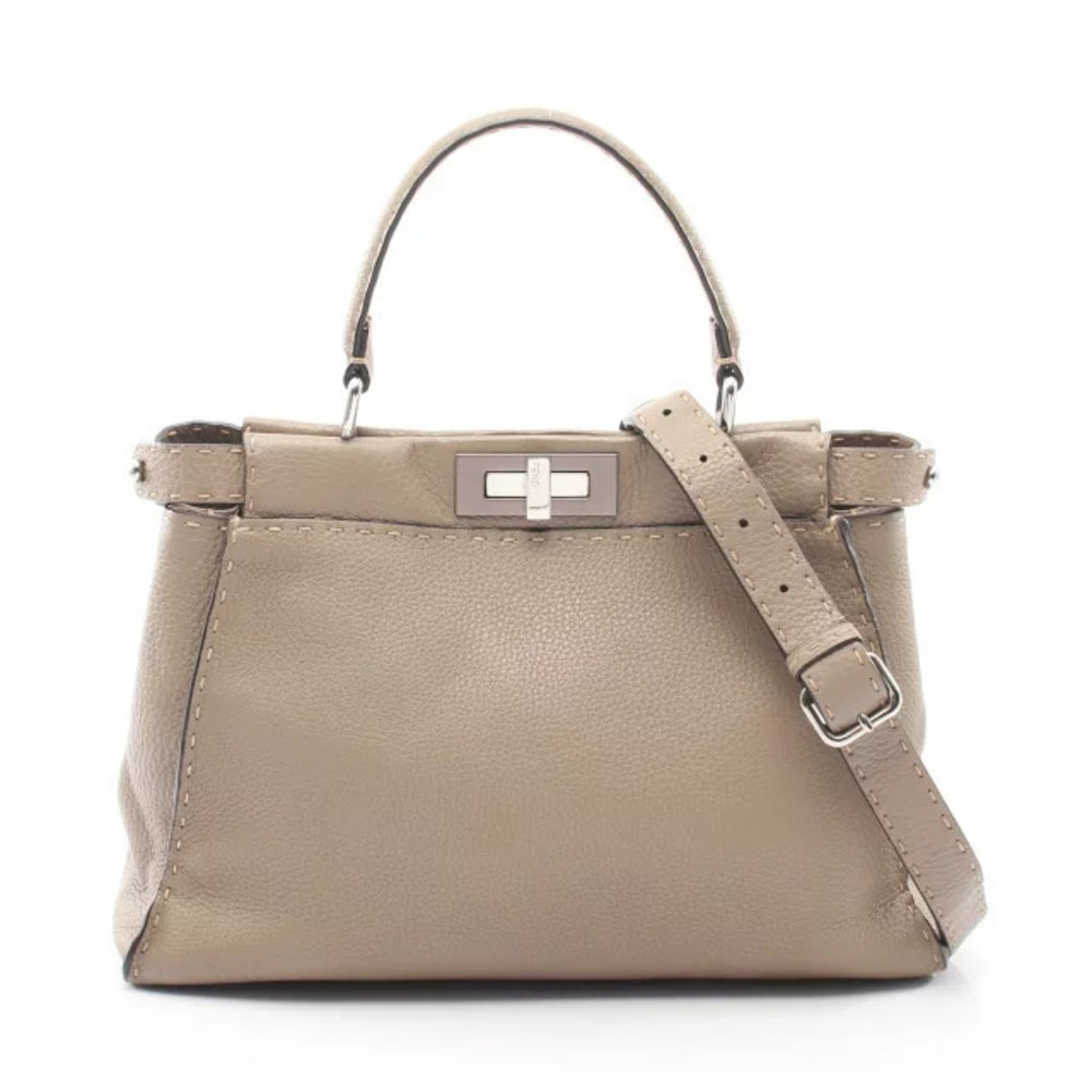 Fendi Peekaboo Regular Beige Cream Handbag Leather Beige Cream